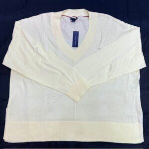 Neq-Women Tommy Hilfiger Pull-Over Sweater Pale Yellow V Neck Cotton XLT ( 23